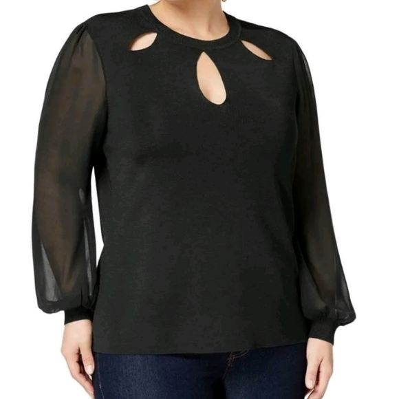 NWT INC Black Bishop Long Sleeve Crew Neck Triple Cutout Sweater 3X - Picture 6 of 6